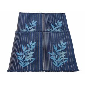 Vintage Cannon Monticello Blue Leaf Stripe Bath Towels Fringe Set of 4 Retro
